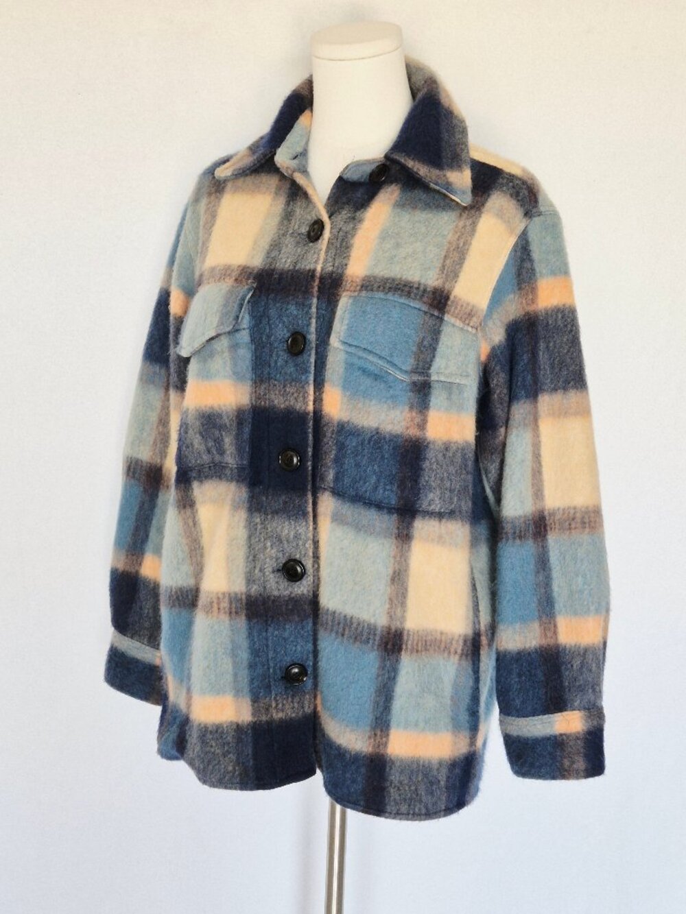 Faherty $198 Cotswold Wool Blend Audry Plaid Fleece Shirt Jacket Shacket
